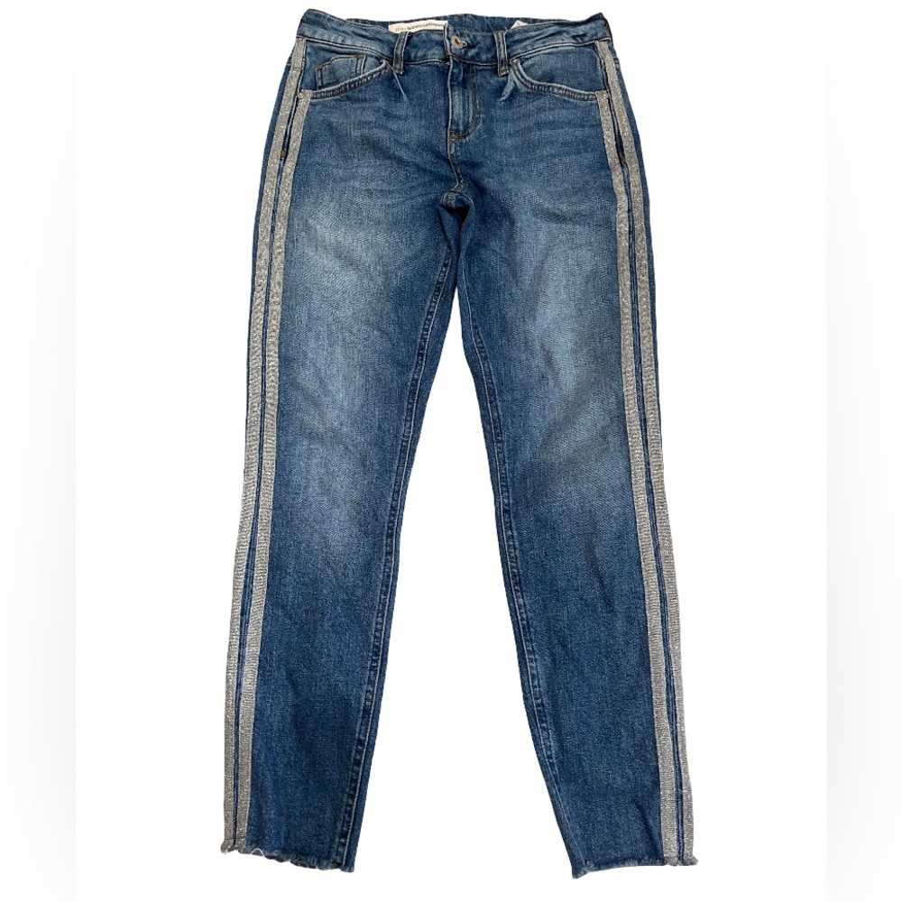 Pilcro Anthropologie Women Size 27 Skinny Jeans Silver Stripe Accent Denim